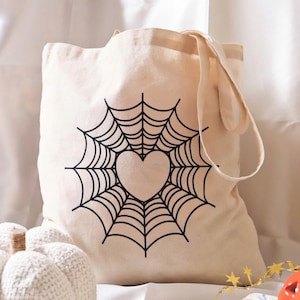 SPIDERWEB HEART Tote Bag | Natural Cotton Tote Bag | Iron On Vinyl | Halloween Tote Bag | Spooky Tote Bag | Spooky Season | Gift For Friends
