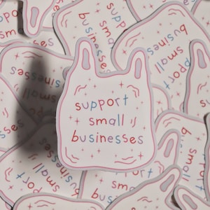 ONDERSTEUNING KLEINE BEDRIJVEN Boodschappentas vinylsticker | Waterdicht glanzend gestanst | Klein bedrijf | Sticker ongewenste dagboeken | Cadeau voor vrienden