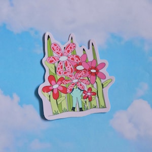 Autocollant en vinyle GRENOUILLE PARMI DES FLEURS | Découpe brillante imperméable | Sticker grenouille Sticker fleur | Cadeau pour un ami | Sticker journal indésirable