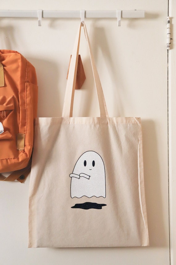 HERBERT the FRIENDLY GHOST Tote Bag | Natural Cotton Tote Bag | Iron On Vinyl | Cute Ghost Tote Bag | Spooky Season | Gift For Friends