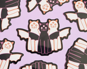 BAT CATS Vinyl Sticker | Waterproof Glossy Die Cut | Halloween Sticker | Gift For Her | Gift For Friends | Spooky Season | Junk Journal