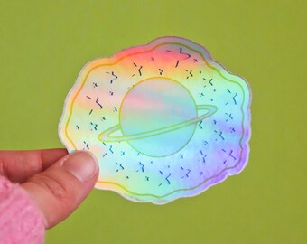 SPACE ADVENTURE Sticker | Weatherproof Holographic Glossy Die Cut | Outer-Space Sticker | Junk Journal Sticker | Space and Stars Sticker