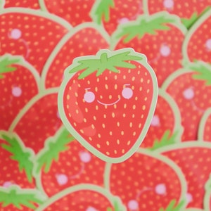 Autocollant en vinyle PETITE FRAISE | Découpe brillante imperméable | Sticker fraise mignon | autocollant de fruits | Cadeau pour amis | Journal indésirable