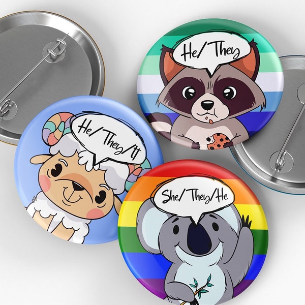Pronoun Pin Animals | Pronoun Button Badge | Pronouns Pin Button | Pronoun Button Badge 1 inch/25mm & other sizes