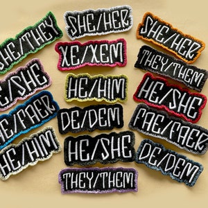 Patch Punk Pronoun Patches | Custom Embroidered Iron On Pronouns Patch | Personalised Punk Patches