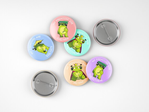Pronoun Pin Frog | Pronoun Button Badge | Pronouns Pin Button | Pronoun Button Badge 1 inch/25mm & other sizes