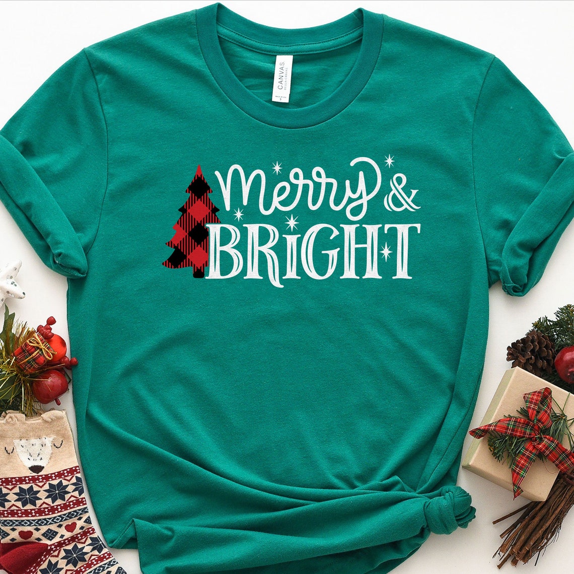 merry and bright christmas tree shirt