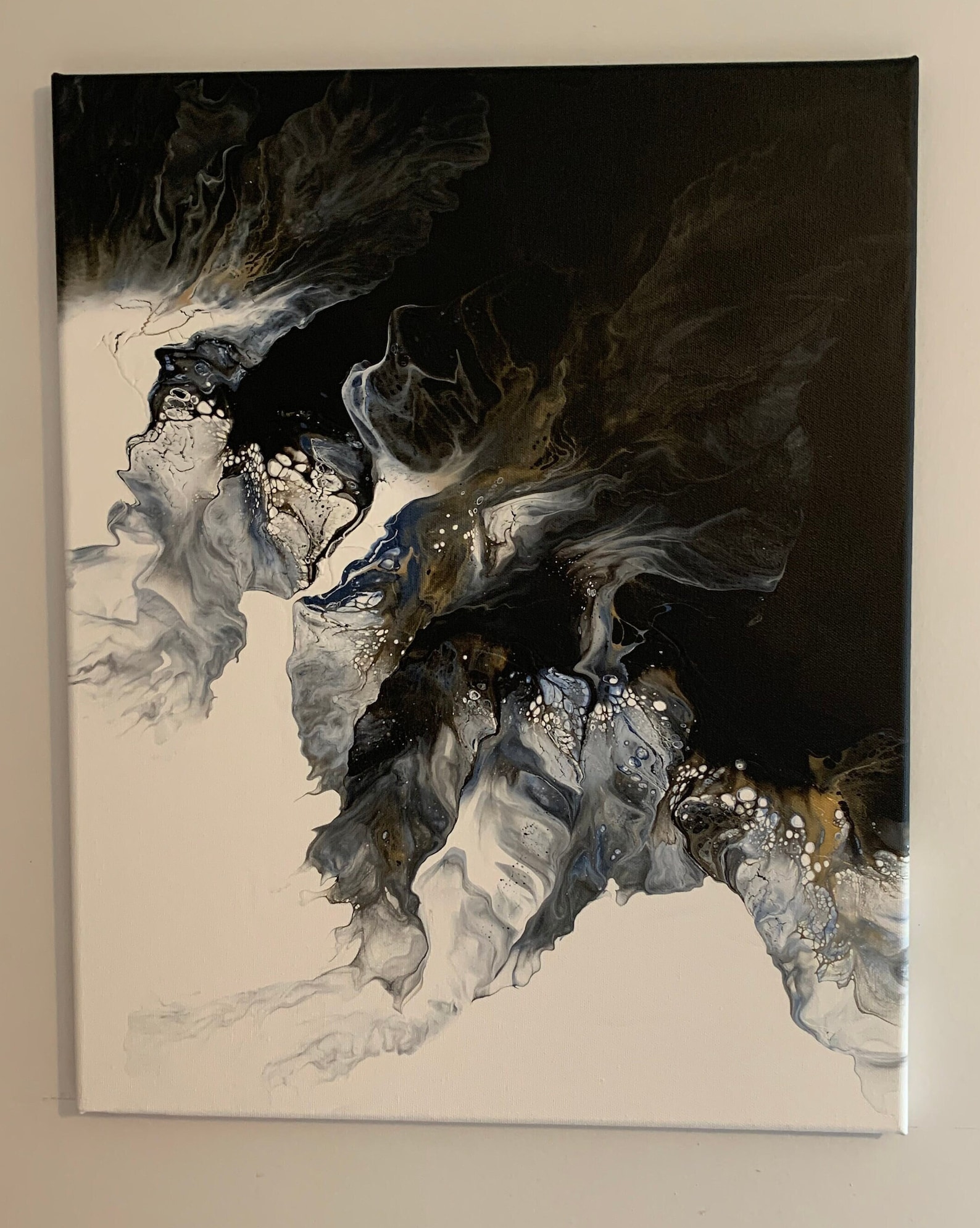 Original Acrylic Pour Abstract Painting in Black, Gold & White 16"x20 ...