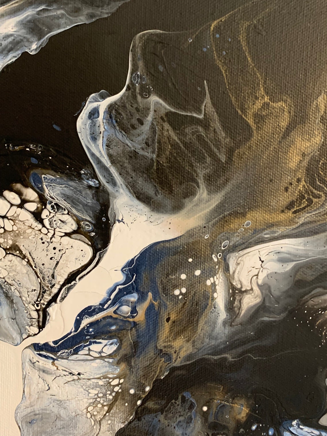 Original Acrylic Pour Abstract Painting in Black, Gold & White 16"x20 ...