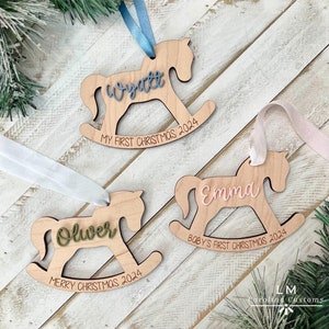Personalized Baby&#39;s First Christmas Ornament, Keepsake Rocking Horse Ornament, Merry Christmas Ornament, Rocking Horse Ornament