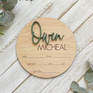 Birth Announcement Sign | Baby Arrival | Personalized | Hospital | Nursery | Baby Name Sign | Newborn Stats | Engraved Baby Sign