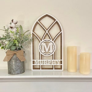 Farmhouse Window / Home Decor / Mantle Decor / Personalized Window Arch / Monogramed Home Decor / Arch Wall Decor / Personalized Family Sign