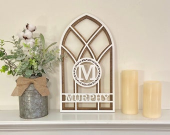 Farmhouse Window / Home Decor / Mantle Decor / Personalized Window Arch / Monogramed Home Decor / Arch Wall Decor / Personalized Family Sign