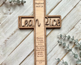Personalized Wood Cross Baptism Gift: Engraved Name & Date