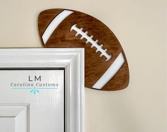 Football Door Corner Decor: Stained Wood Sports Accent