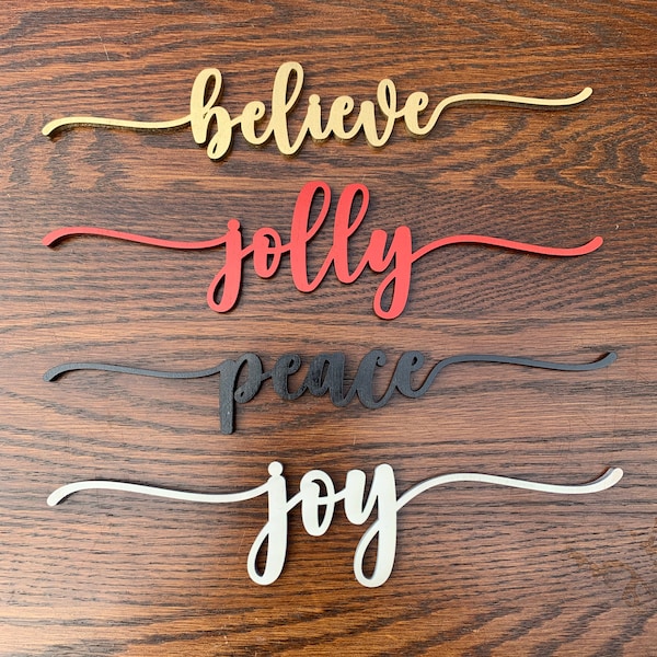 Place Cards/Plate Toppers/ Holiday Place Cards/ Christmas Place Cards/ 10 inch / Believe / Jolly / Joy / Peace