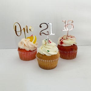 Cupcake topper / Cupcake Number Toppers / Mirrored Acrylic cake topper / Wedding Cupcakes / Birthday Cupcakes / Cupcake Words
