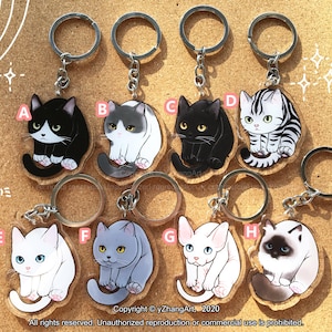 Porte-clés en acrylique pour chat, ensemble 2/cadeau d’amoureux des chats/charme de sac/porte-sac/charme de lanière/porte-clés de lanière/cadeau d’anniversaire