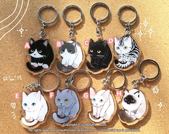 Acrylic cat keychain set 2/cat lover&#39;s gift/ bag charm/bag fob/ lanyard charm/ lanyard fob/Birthday gift