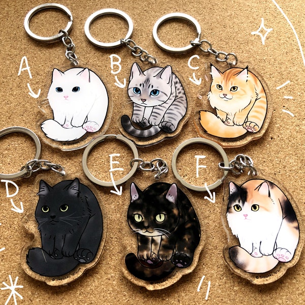 Acrylic cat keychain set 3/cat lover's gift/ bag charm/bag fob/ lanyard charm/ lanyard fob/Birthday gift