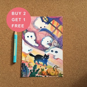 Stampa gatto pallido al chiaro di luna/stampa artistica/regalo/Halloween/cartolina
