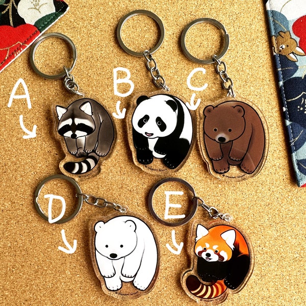 Acryl-Bären-Schlüsselanhänger-Set/Panda-Liebhaber-Geschenk/Waschbär-Taschenanhänger/Eisbär-Geburtstagsgeschenk/roter Panda