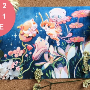 Impressão de gato ao luar/decoração de parede/impressão artística/presente para amante de arte/cartão postal/boi triste/arte meme