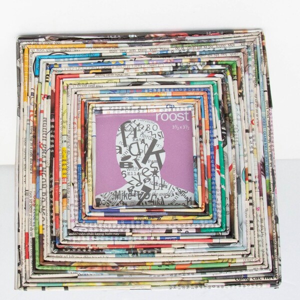 New Photo Frame Handmade of Recycled Rolled Magazine Pages 8" x 8" Sustainable