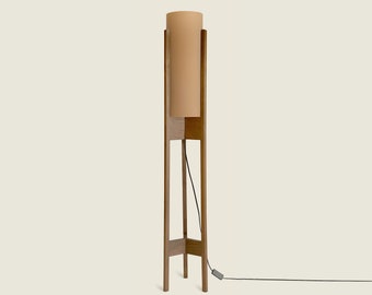 amber mid-century inspired floor lamp