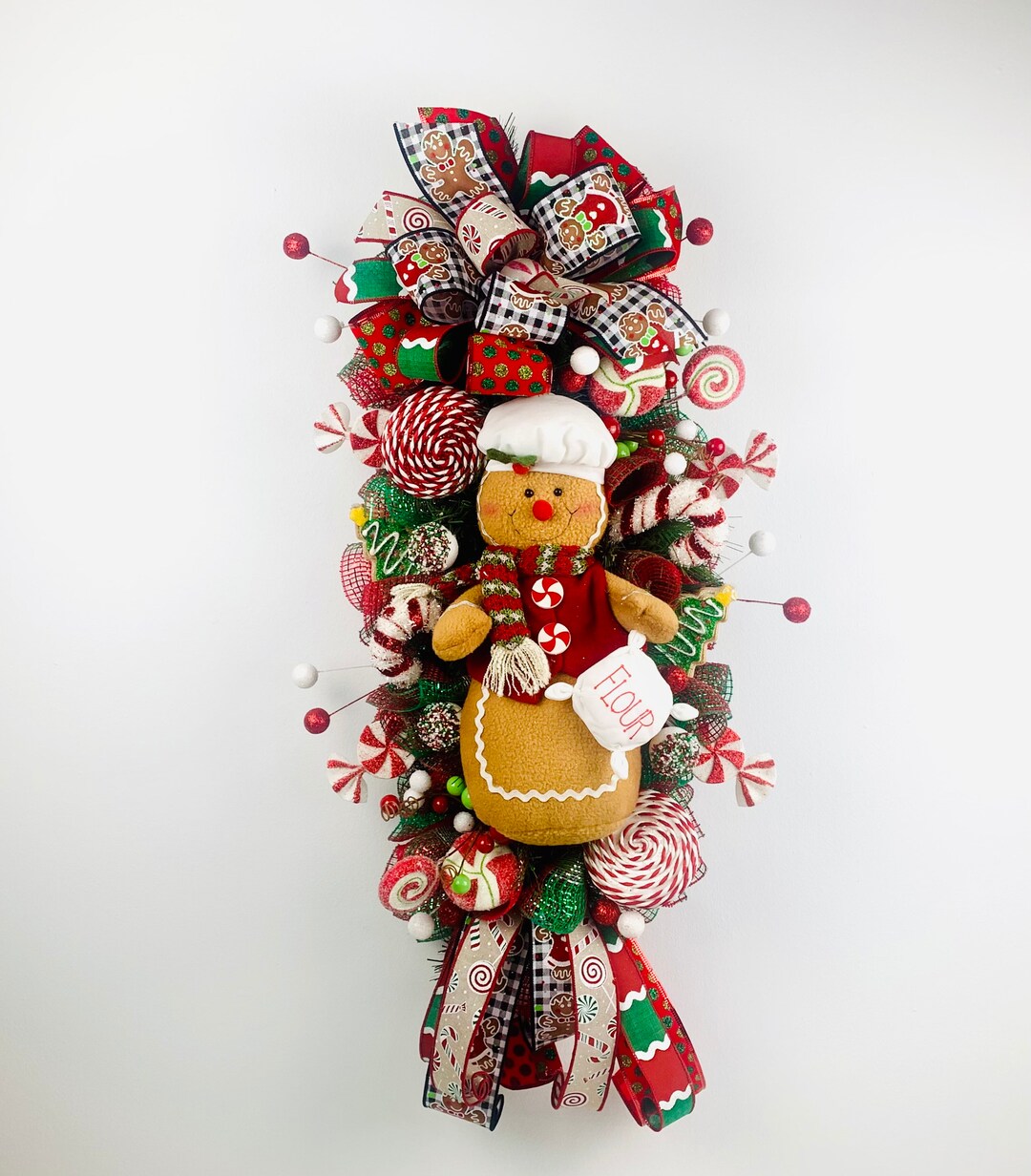 Whimsical Gingerbread Wreath for Door Christmas Swag Wreath - Etsy