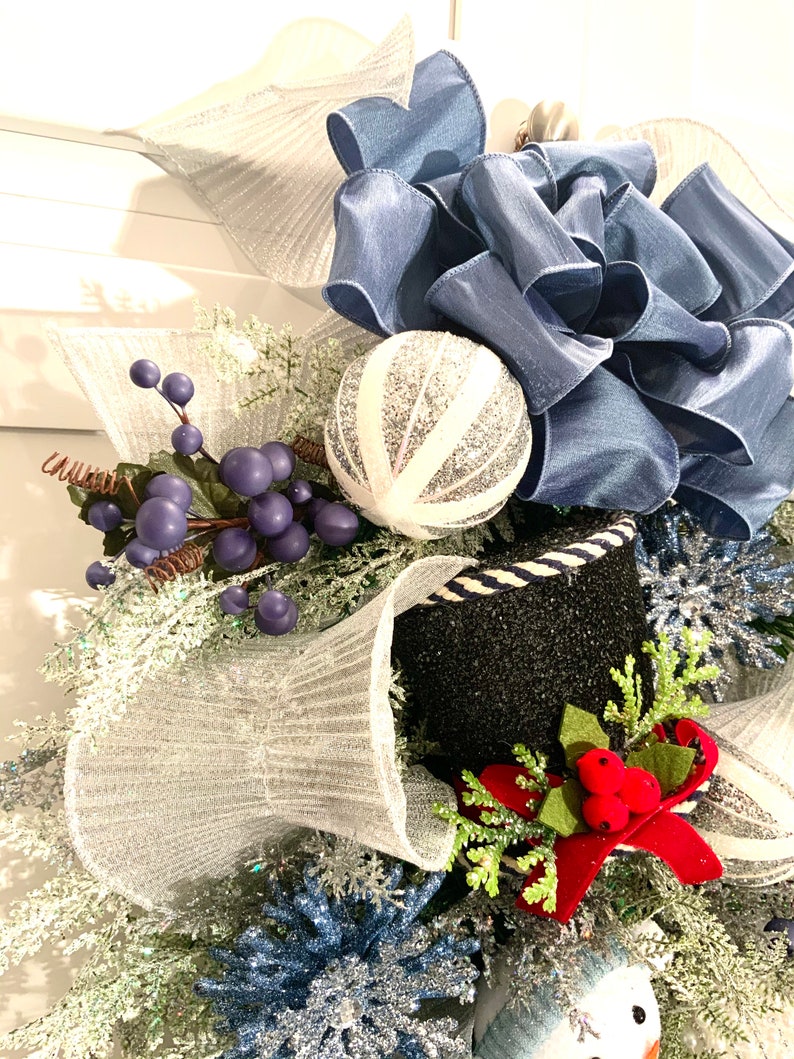 Snowman Wreath Winter Wreath Teardrop Swag Wreath for Door Holiday Wreath Blue Snowman Teardrop Swag Wreath Front Door Wreath