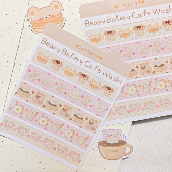 Beary Bakery Cafe Washi Sticker Sheet <for planner, journal, note, letter, scrapbook, craft, pen pal, kawaii stickers, bear stickers etc.>