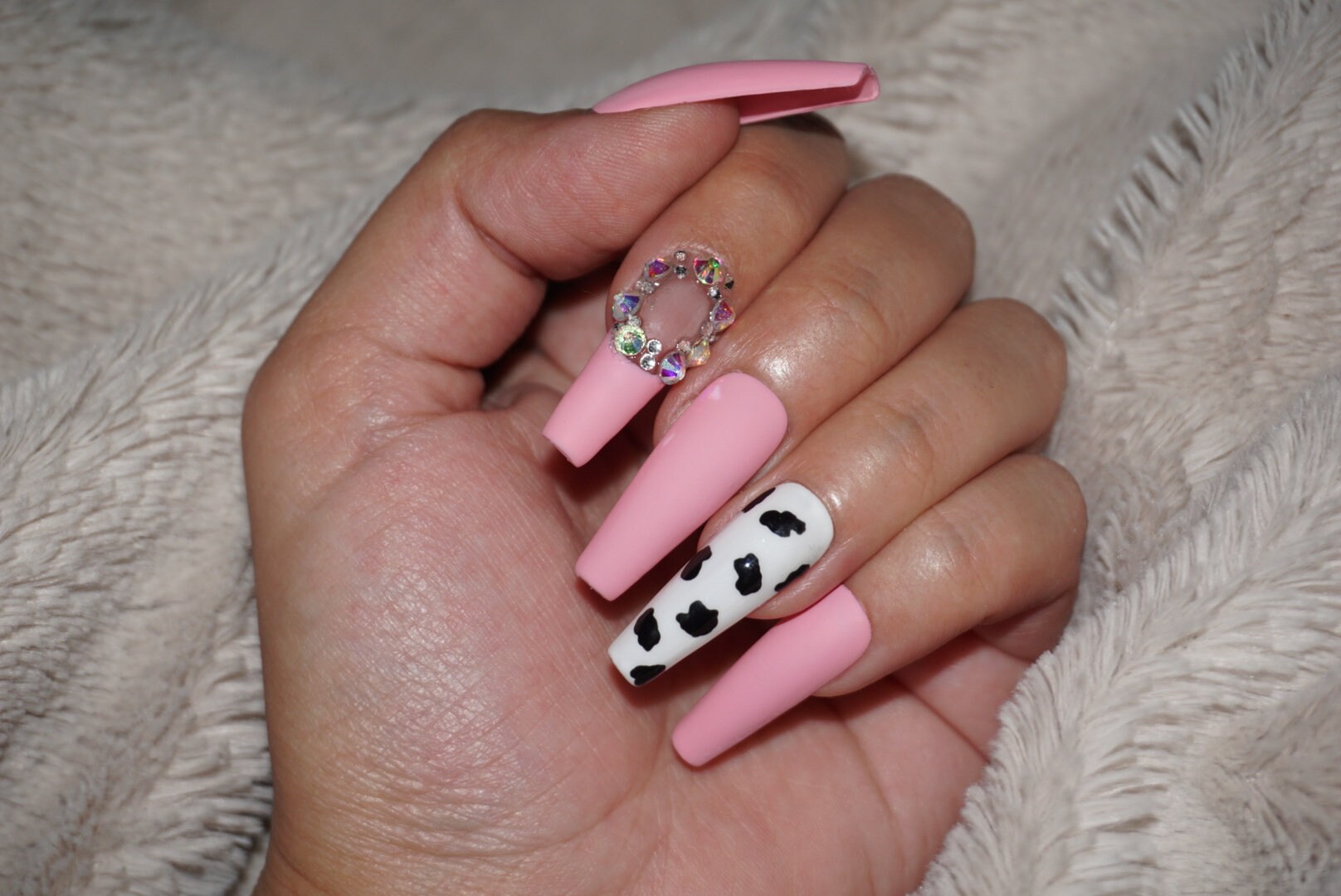 Pasteurized Cow Print Pink Matte Press On Nail Set Press On Etsy Canada