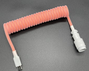 Custom Coiled Aviator USB-C Keyboard Cable with GX16 Aviator Connector (Salmon/Tan)