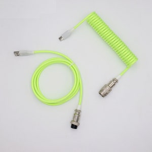 Custom Coiled Aviator USB-C Keyboard Cable with Silver GX16 Aviator Connector Green