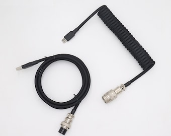 Custom Coiled Aviator USB-C Keyboard Cable with Silver GX16 Aviator Connector