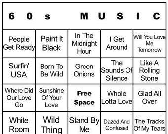 CardTunz 60s Music Bingo 100 Cards Digital Immediate Download Spotify and Apple Music Playlist Link Included