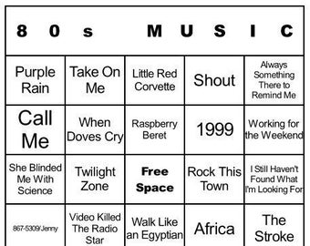 CardTunz 80s Music Bingo 100 Cards Digital Immediate Download Spotify and Apple Music Playlist Link Included