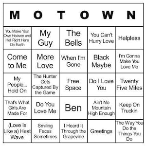 CardTunz Motown Music Bingo 100 Cards Digital Immediate Download Spotify and Apple Music Playlist Link Included