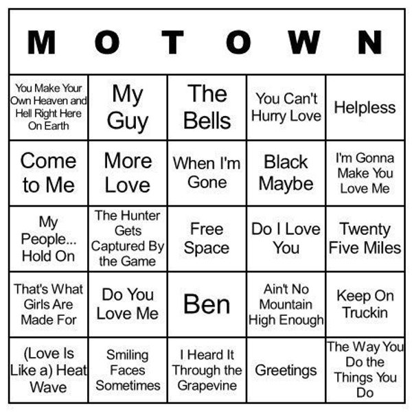Motown Bingo - Etsy