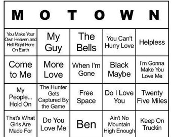 CardTunz Motown Music Bingo 100 Cards Digital Immediate Download Spotify and Apple Music Playlist Link Included