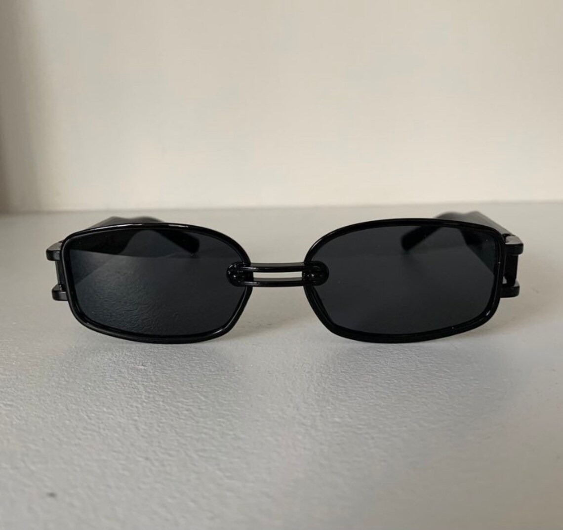 Y2k Black squared shaped sunglasses with gold rimmed with Etsy