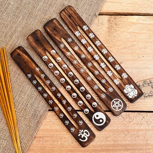 Mango Wood Incense Holder, Boho Design Incense Holder, Ash Catcher, Wood with Metallic Finish, Incense Stick Holder, Eco Friendly incense