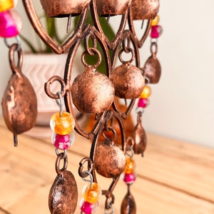 Handmade Indian Brass Bells, Recycled Brass Hanging Bell Windchime, Ethically Sourced & Fair Trade, Rustic Copper Colour with Glass Beads image 7