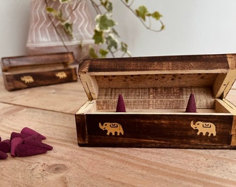 Mango Wood Incense Burner Box, Small Incense Cone Burner Ash Catcher Box, Handmade & Fairtrade