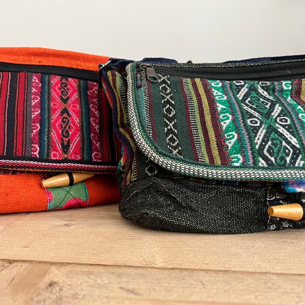 Beautiful Bohemian Striped Small Shoulder Bag, Cross Body Hippie Bag, Fairtrade, Recycled Material Slow Fashion.