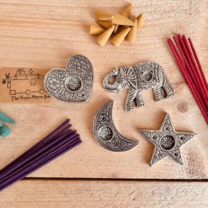 Moon, Star, Heart & Elephant Incense Holders, Metal Incense Holder, Incense Burner,  Incense Stick, Cone Burner, Boho, Hippie Incense