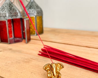 Brass Ganesha Elephant Incense Stick Holder, Mini Incense Stick Burner, Antique Style Ganesh Indian Incense Holder, Handmade & Fair Trade