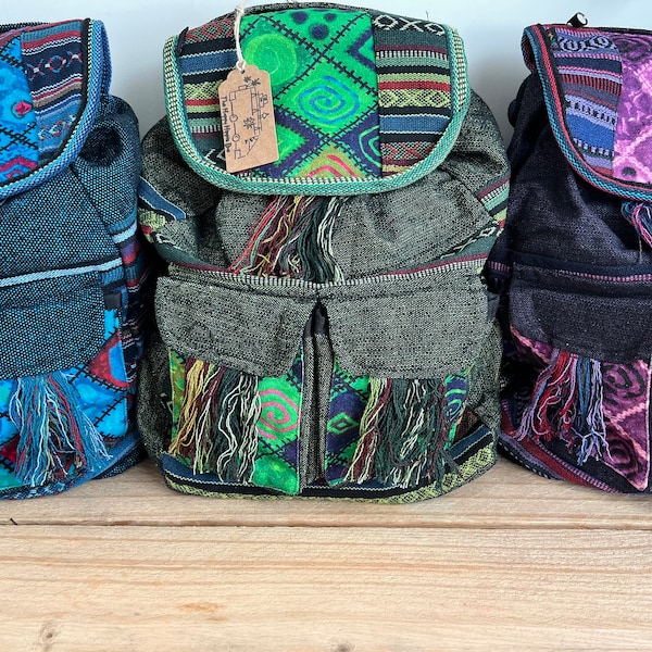 Handmade, Fairtrade, Bohemian Cotton Backpack, Hippie Backpack, Unisex, 5 Colours