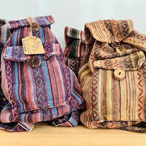 Mini sac à dos super mignon fait main et commerce équitable en coton Gheri recyclé, parfait pour les festivals, les vacances, le bohème, le sac hippie